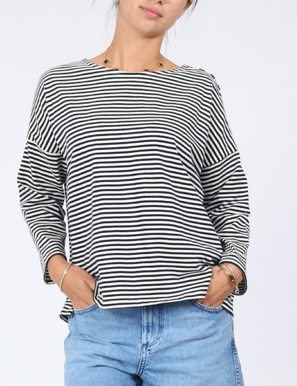 Bluza People Tree, alb/bleumarin
