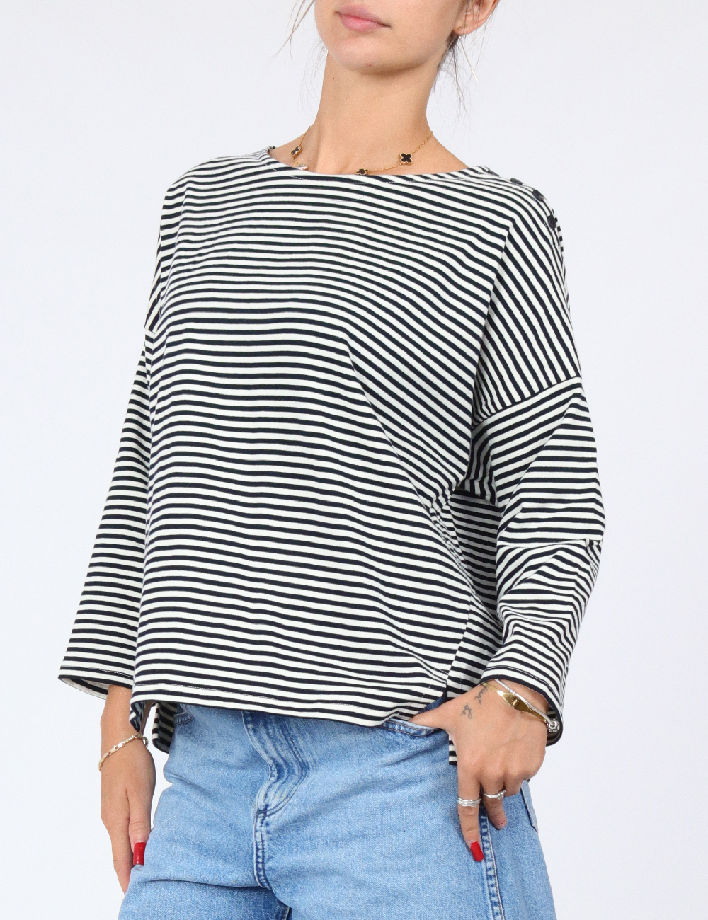 Bluza People Tree, alb/bleumarin - 1 | YEO