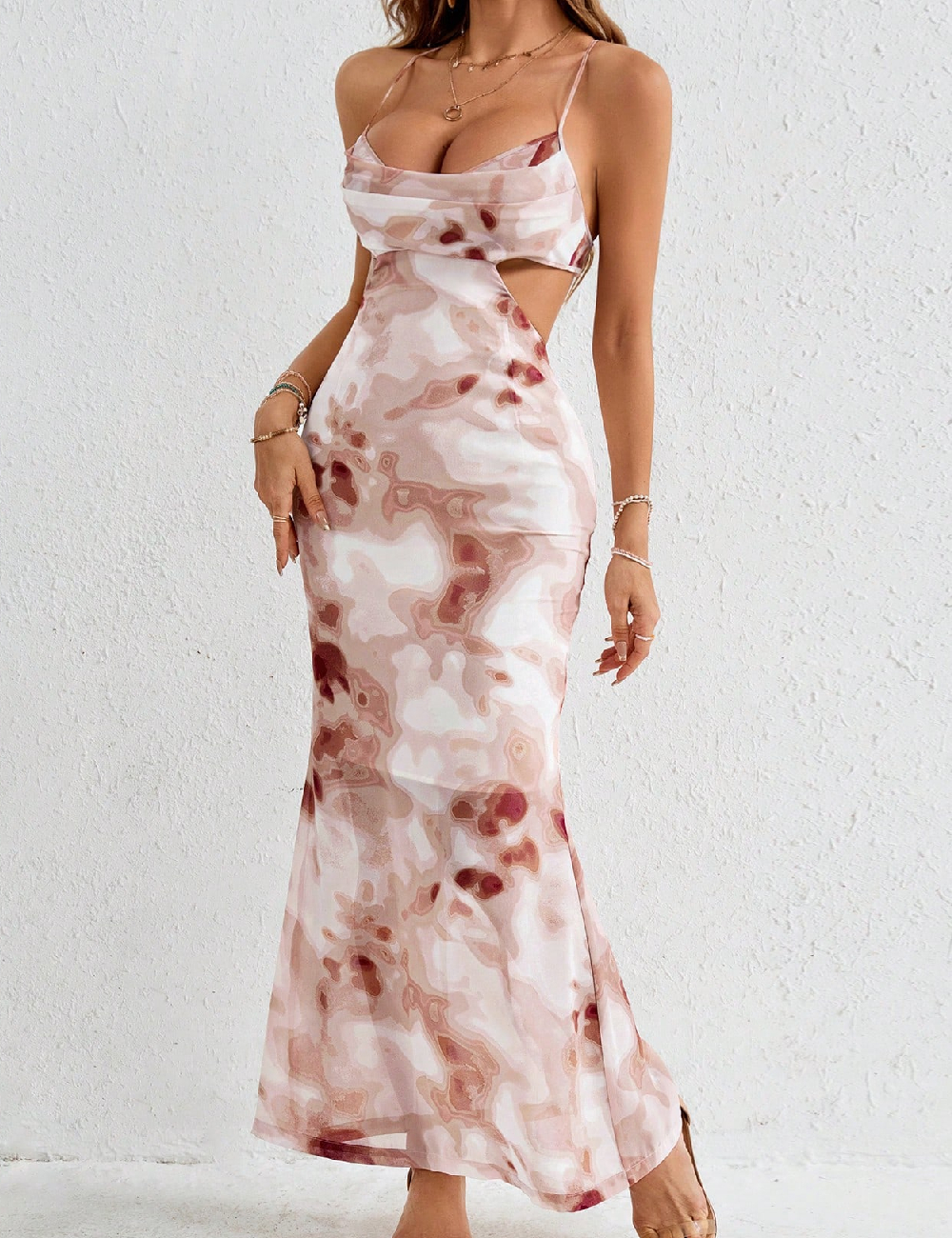 Rochie lunga SHEIN, maro/alb