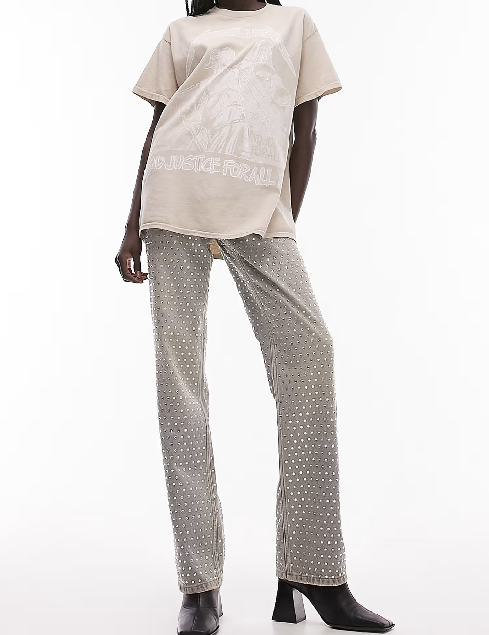 Tricou Oversize Top Shop, crem - 1 | YEO