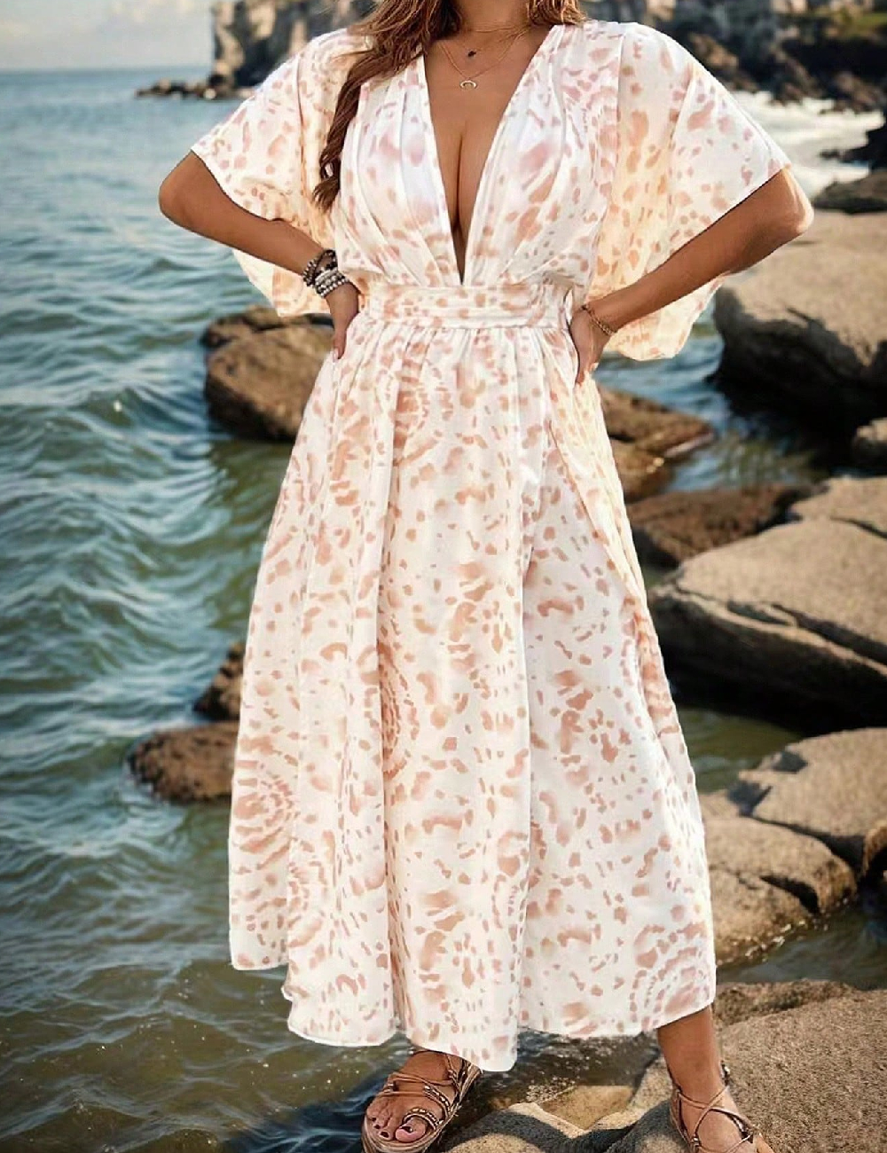 Rochie lunga SHEIN CURVE, alb/crem