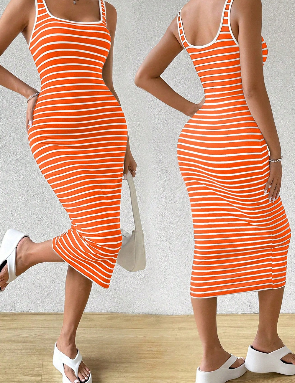 Rochie medie SHEIN, alb/portocaliu
