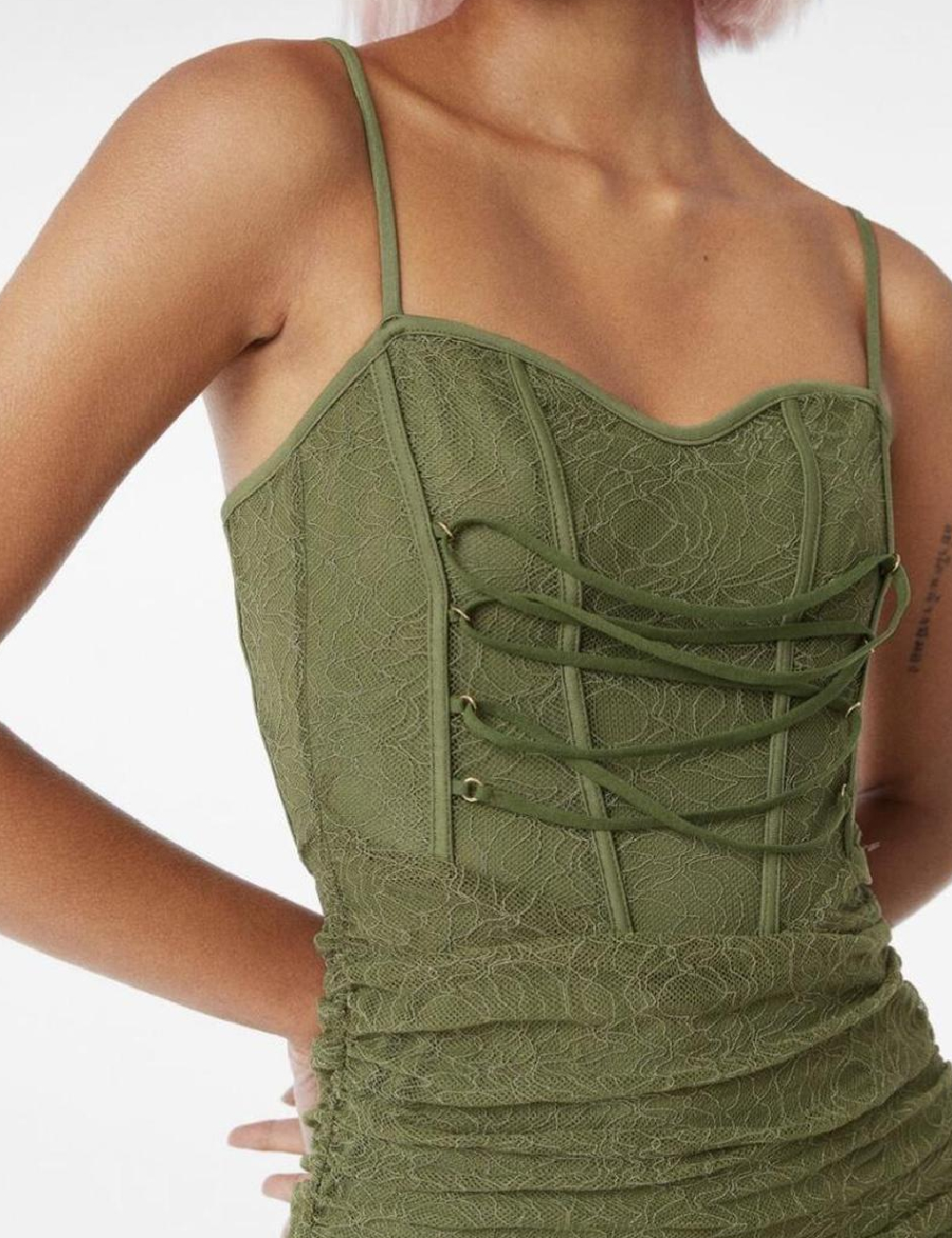 Rochie scurta Bershka, verde - 1 | YEO