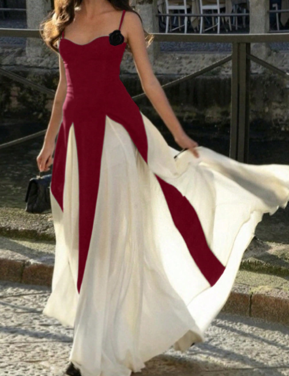 Rochie lunga SHEIN, alb/rosu