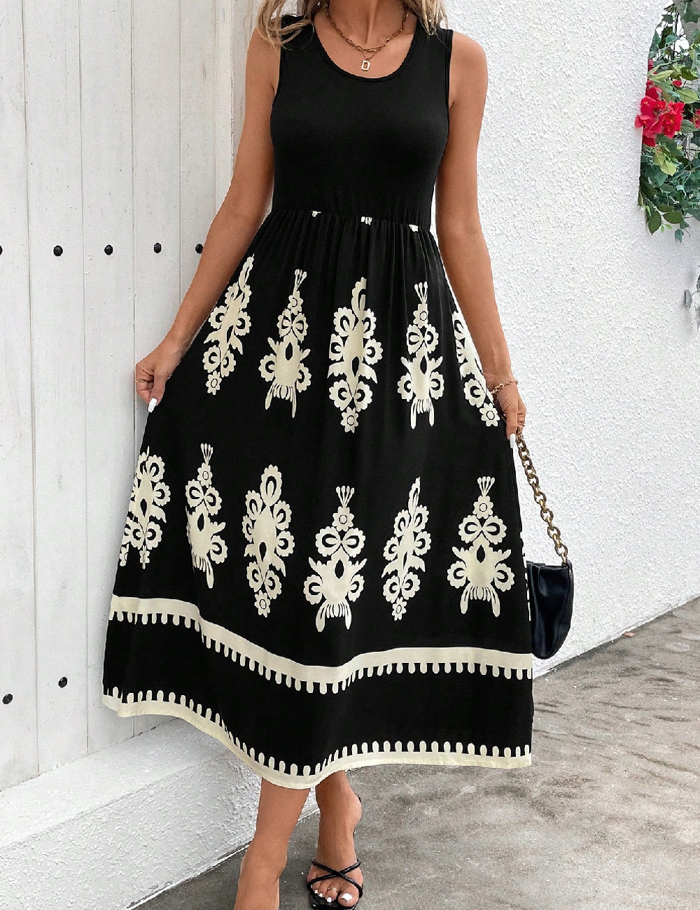 Rochie lunga SHEIN, ecru/negru