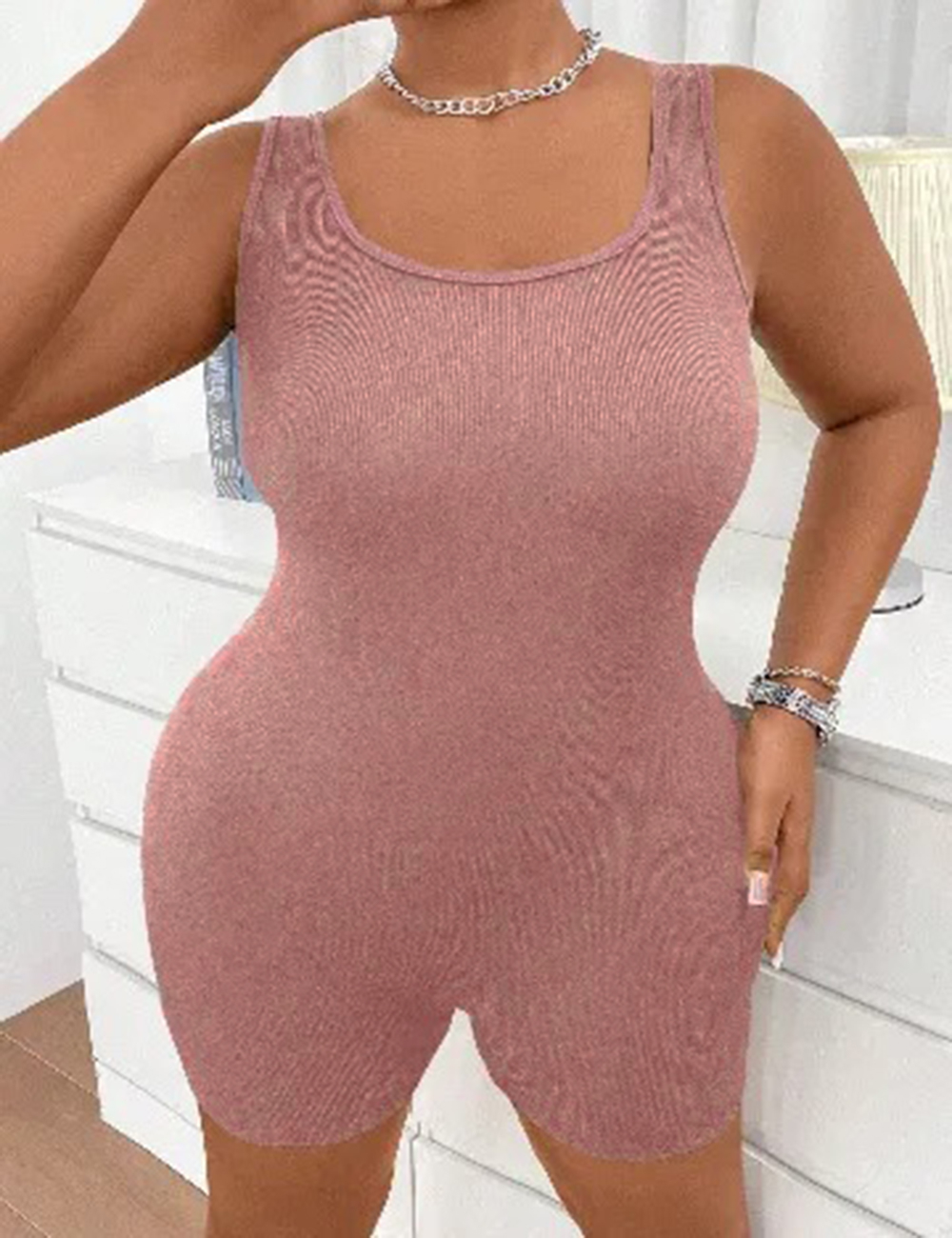 Salopeta SHEIN CURVE, roz pudra