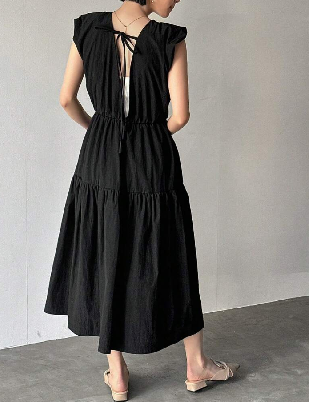 Rochie lunga Friful, negru - 1 | YEO