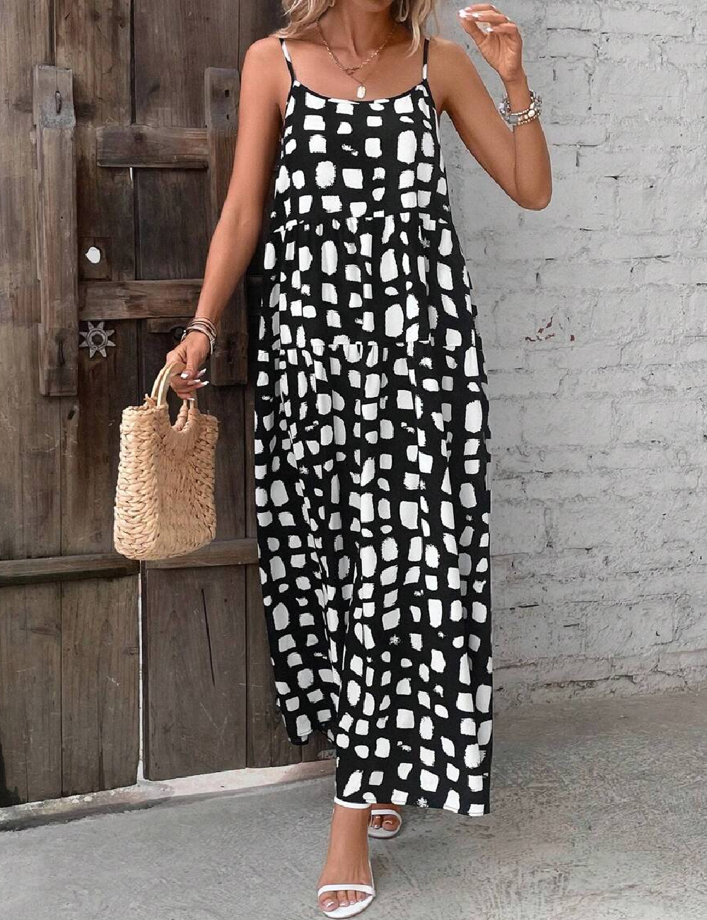 Rochie lunga SHEIN, alb/negru