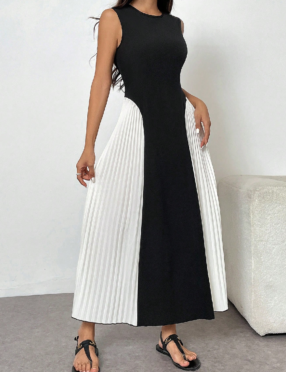 Rochie lunga SHEIN, negru/alb