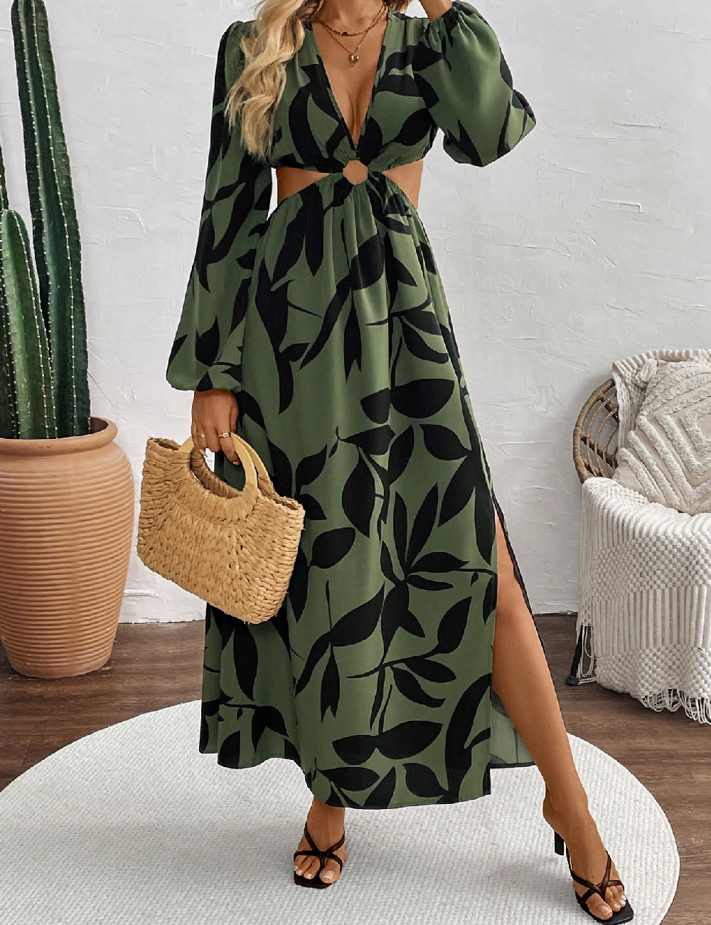 Rochie lunga SHEIN, verde/negru