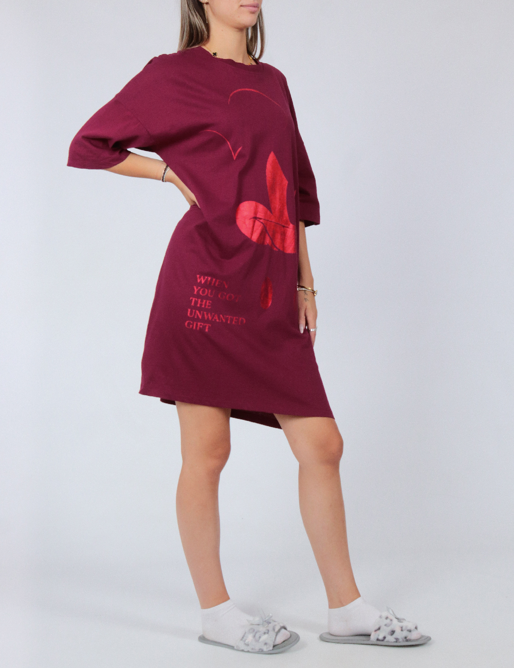 Rochie de noapte Reserved, visiniu - 1 | YEO