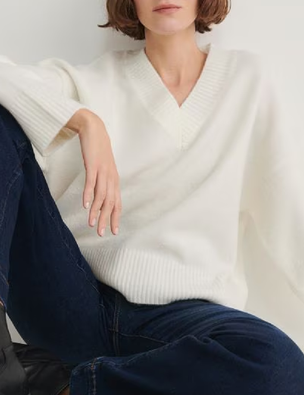 Pulover Oversize Reserved, ecru - 1 | YEO