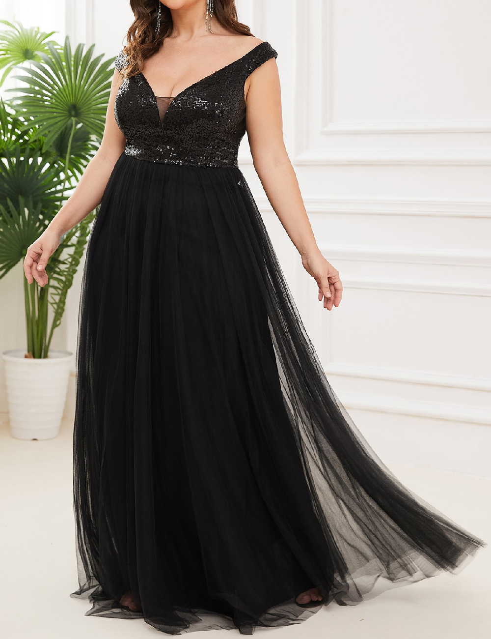 Rochie lunga Ever-Pretty Plus Size, negru