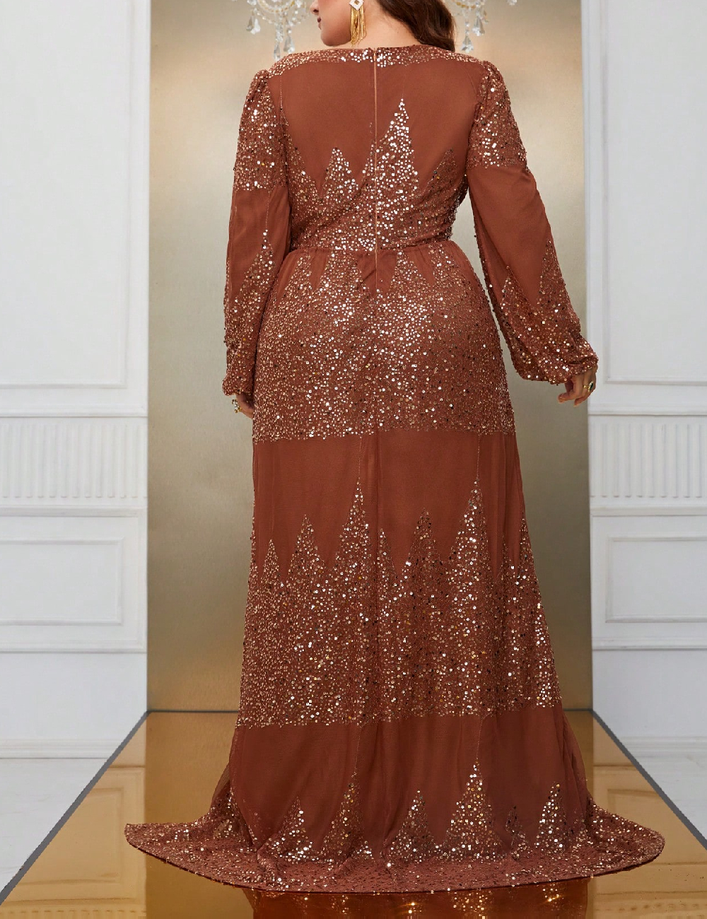 Rochie lunga Giffniseti Plus Size, caramiziu - 1 | YEO
