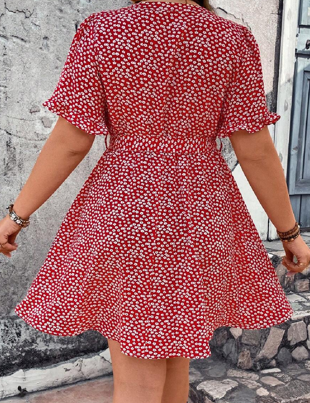 Rochie scurta SHEIN CURVE, alb/rosu - 1 | YEO
