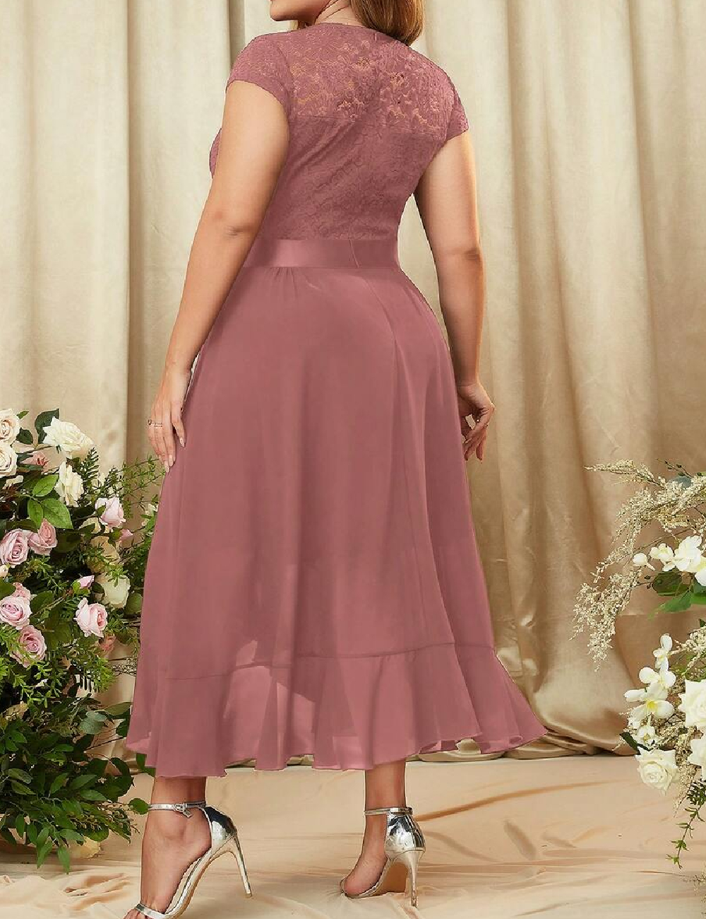 Rochie medie Miusol Plus Size, roz pudra inchis - 1 | YEO