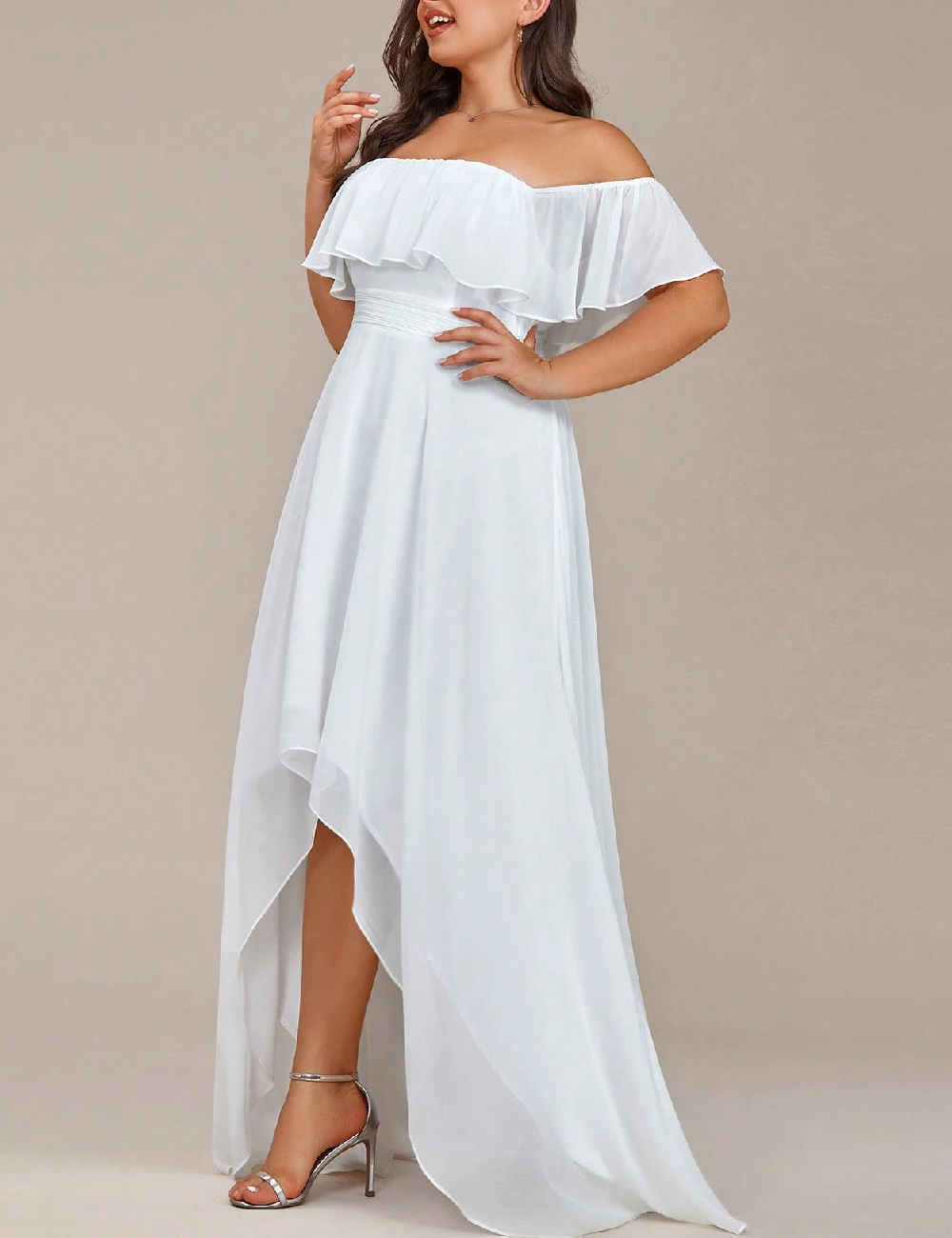 Rochie lunga Ever-Pretty Plus Size, alb - 1 | YEO