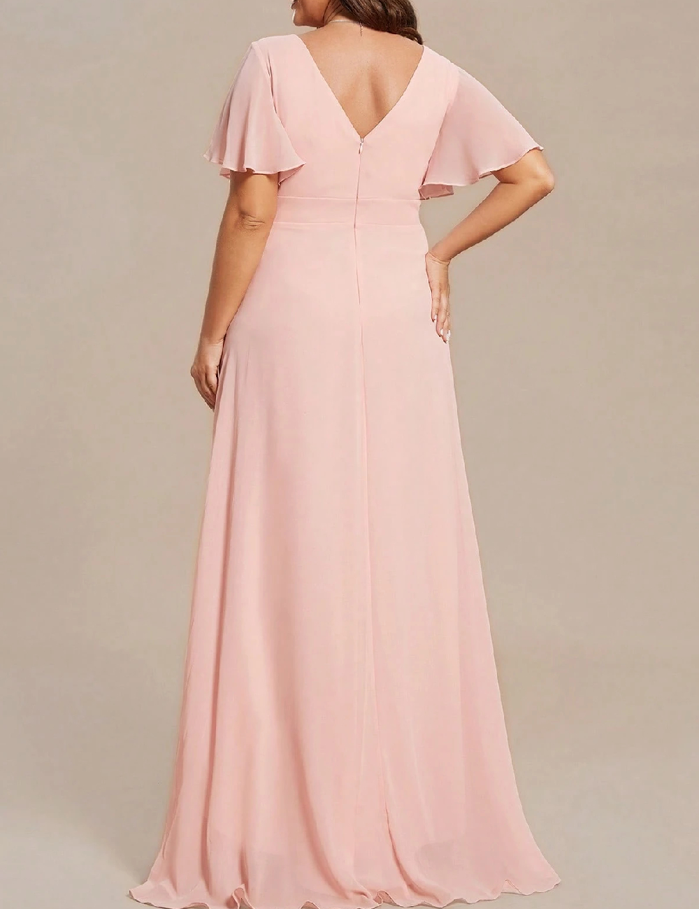 Rochie lunga Ever-Pretty Plus Size, roz pudra - 1 | YEO