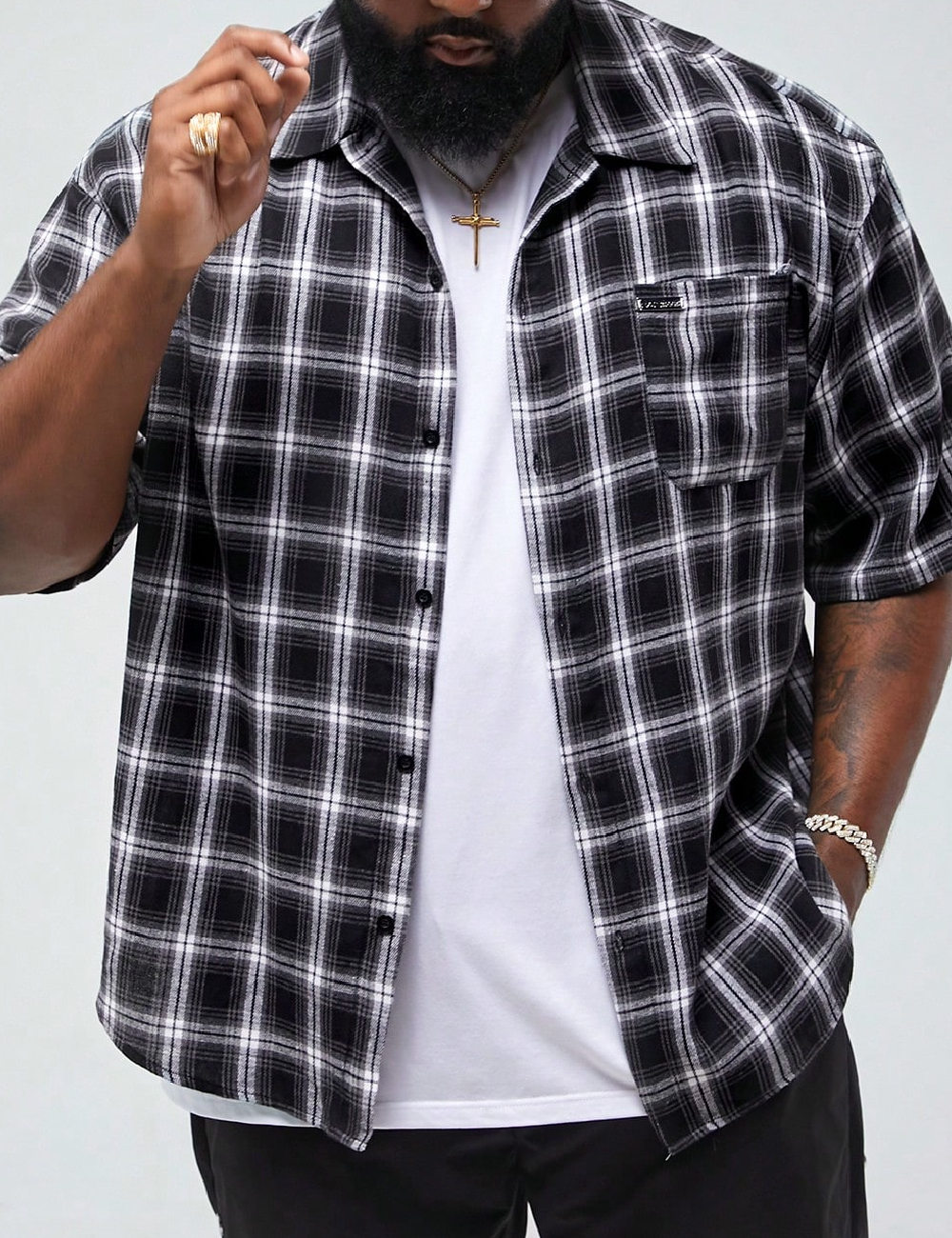 Camasa SHEIN Plus Size Men, alb/negru