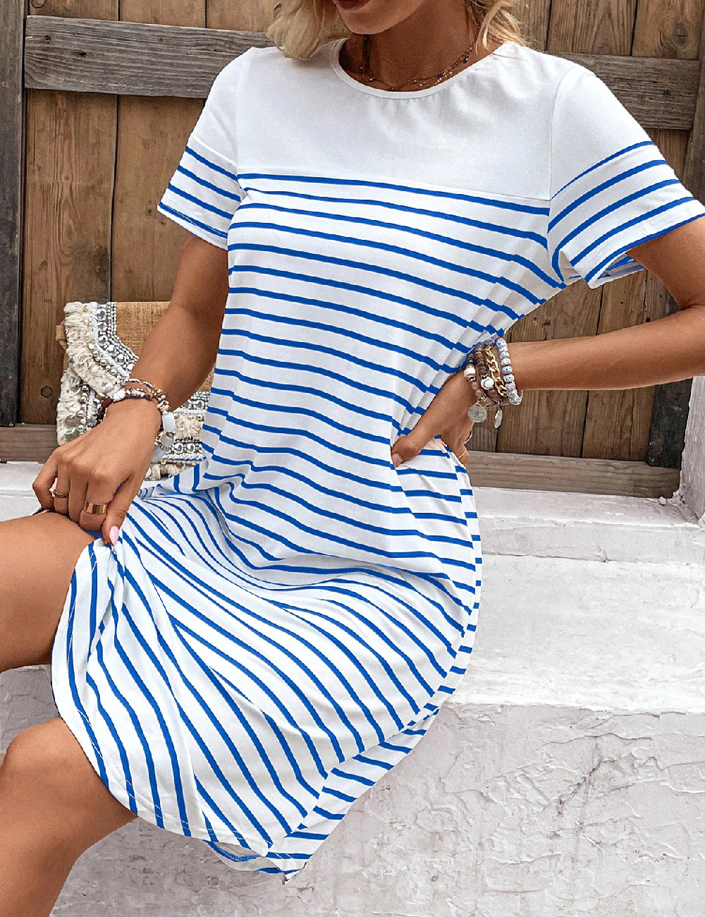 Rochie scurta SHEIN, alb/albastru