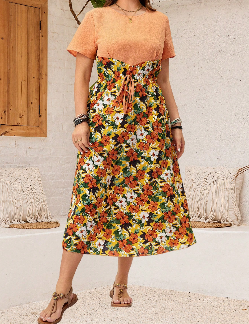 Rochie medie Emery Rose Curve, portocaliu