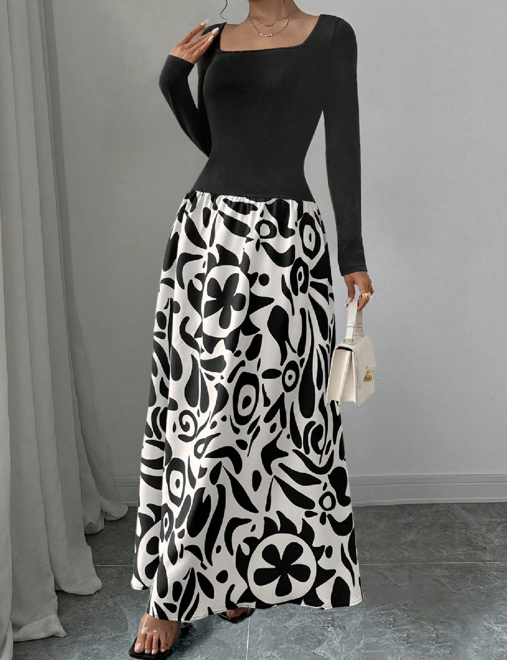 Rochie lunga SHEIN, negru/alb