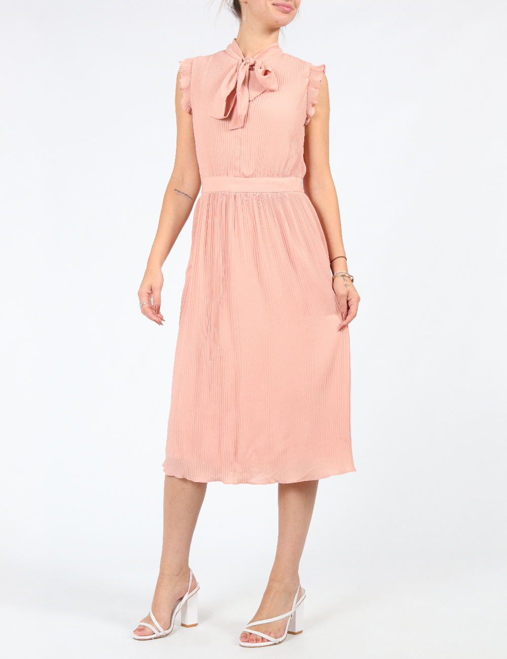 Rochie medie MOTF, roz pudra