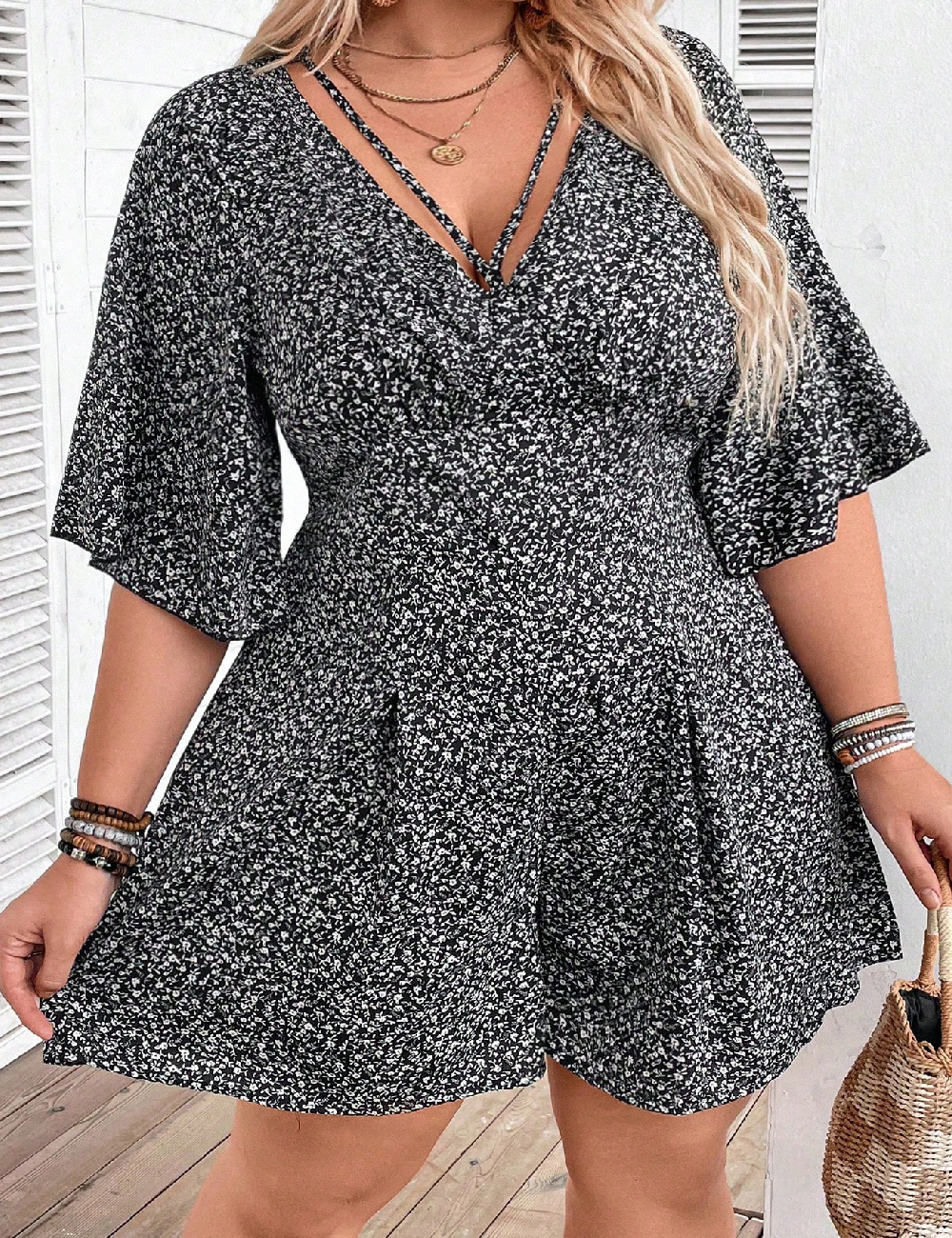 Rochie scurta SHEIN CURVE, alb/negru