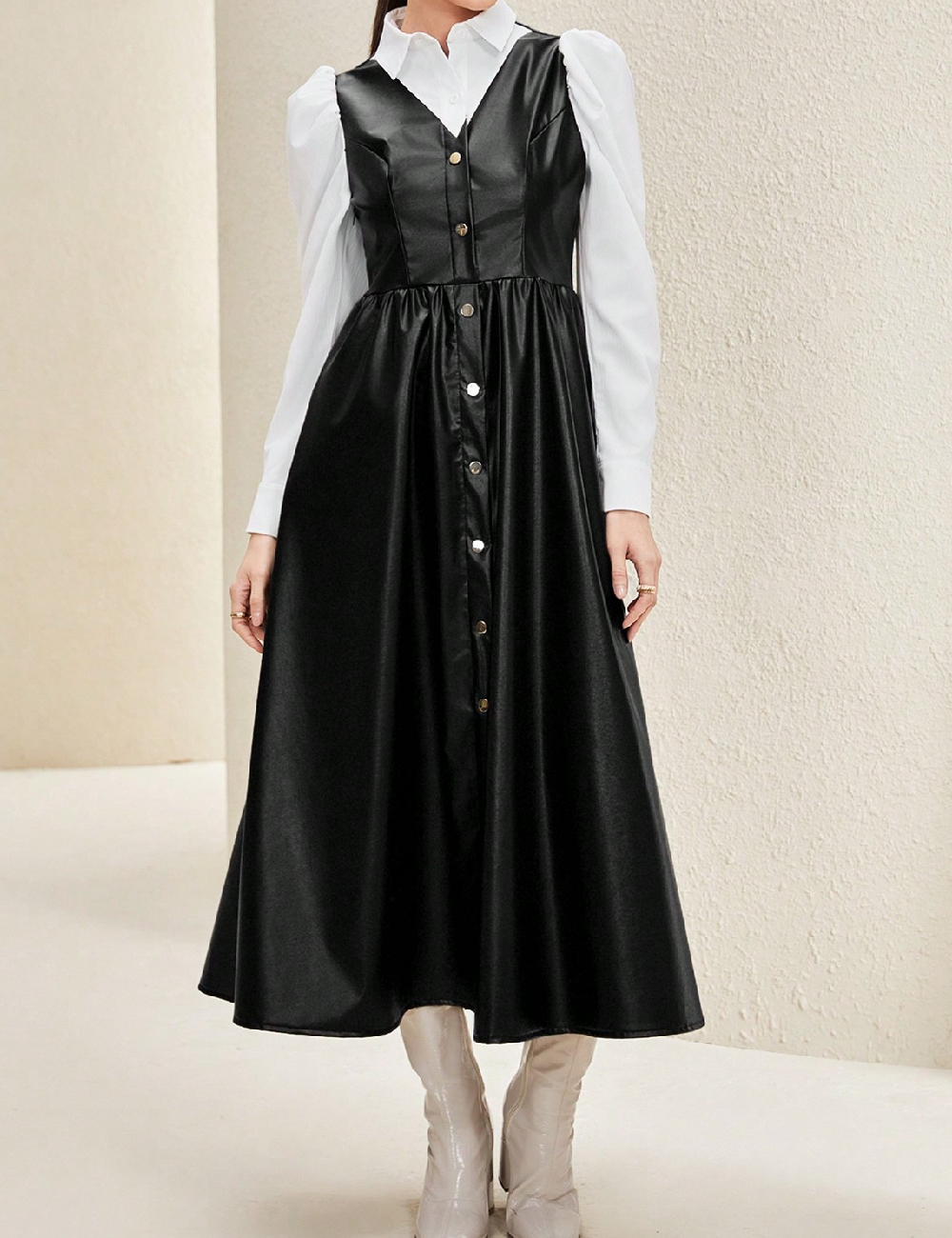 Rochie medie SHEIN, alb/negru