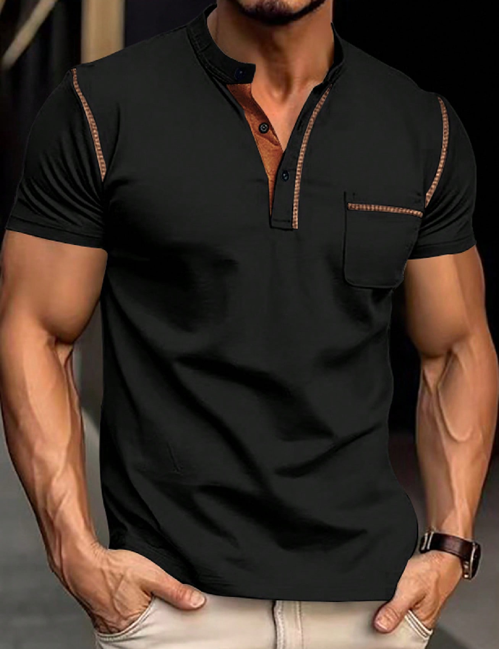 Tricou SHEIN, negru/maro