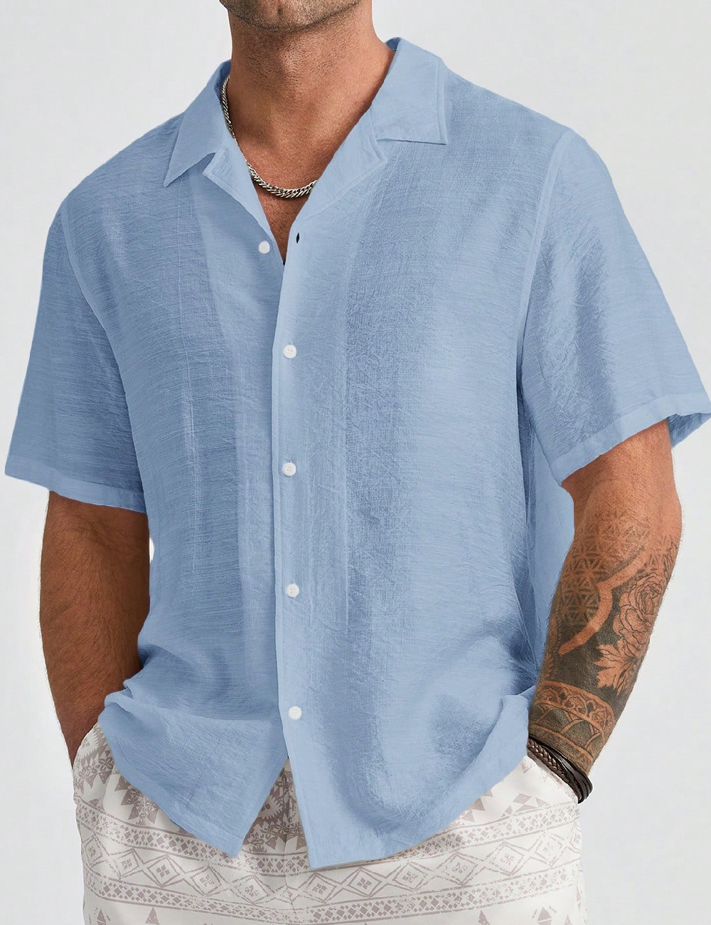 Camasa SHEIN Plus Size Men, albastru deschis