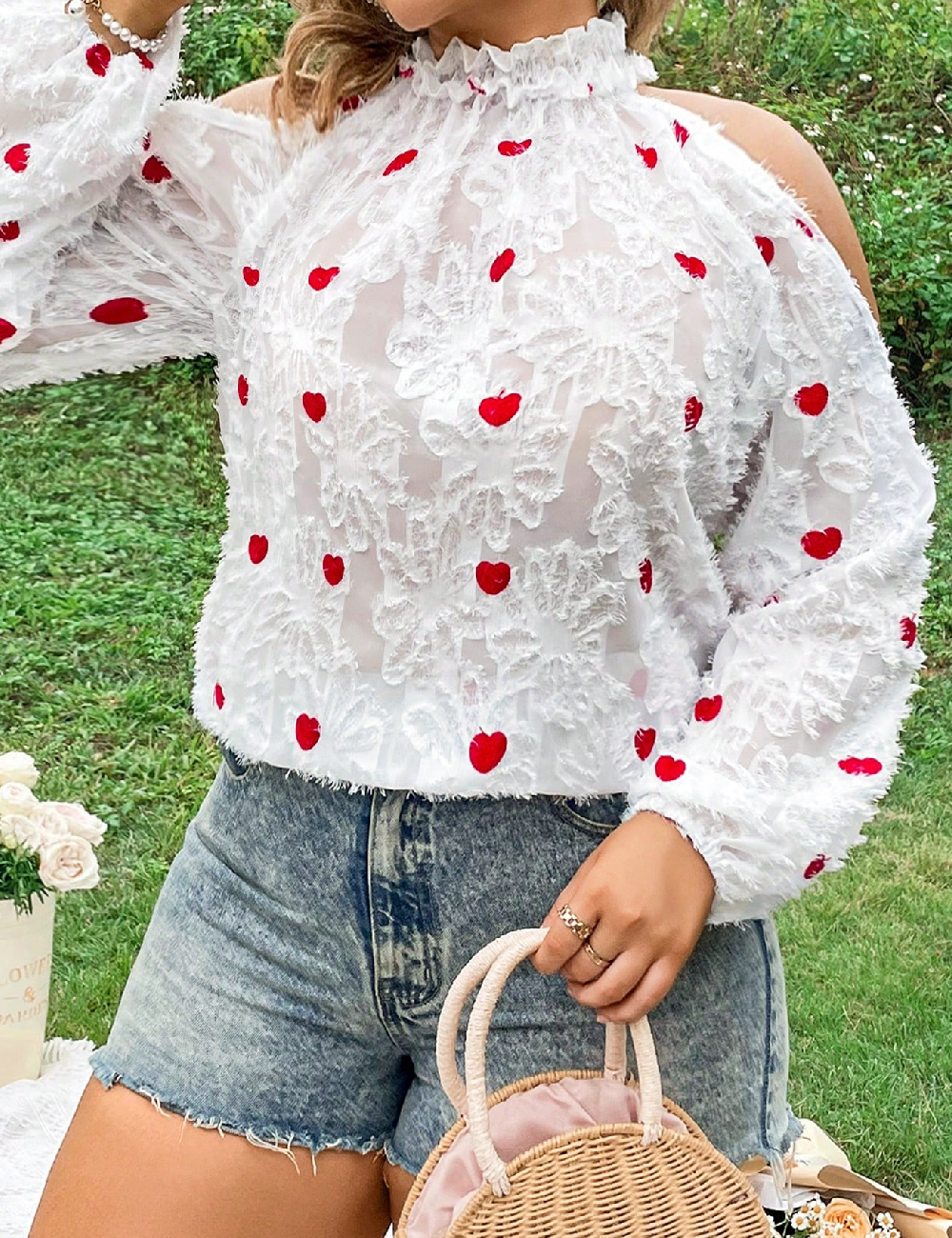 Bluza SHEIN CURVE, alb/rosu