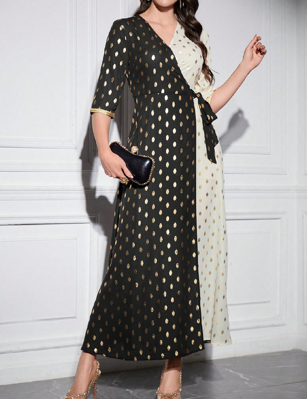 Rochie lunga SHEIN, negru/crem