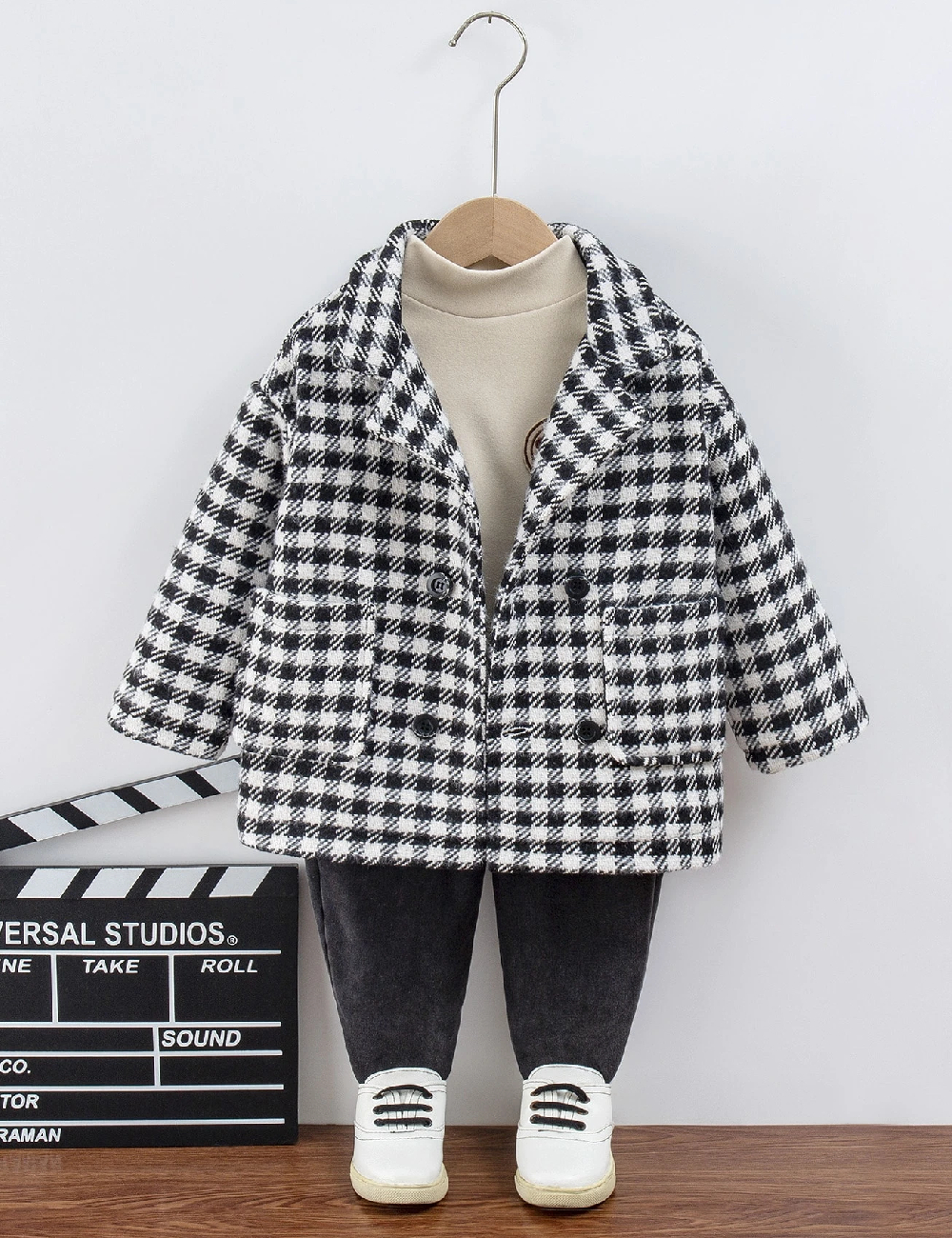 Palton Shein Kids, negru/alb