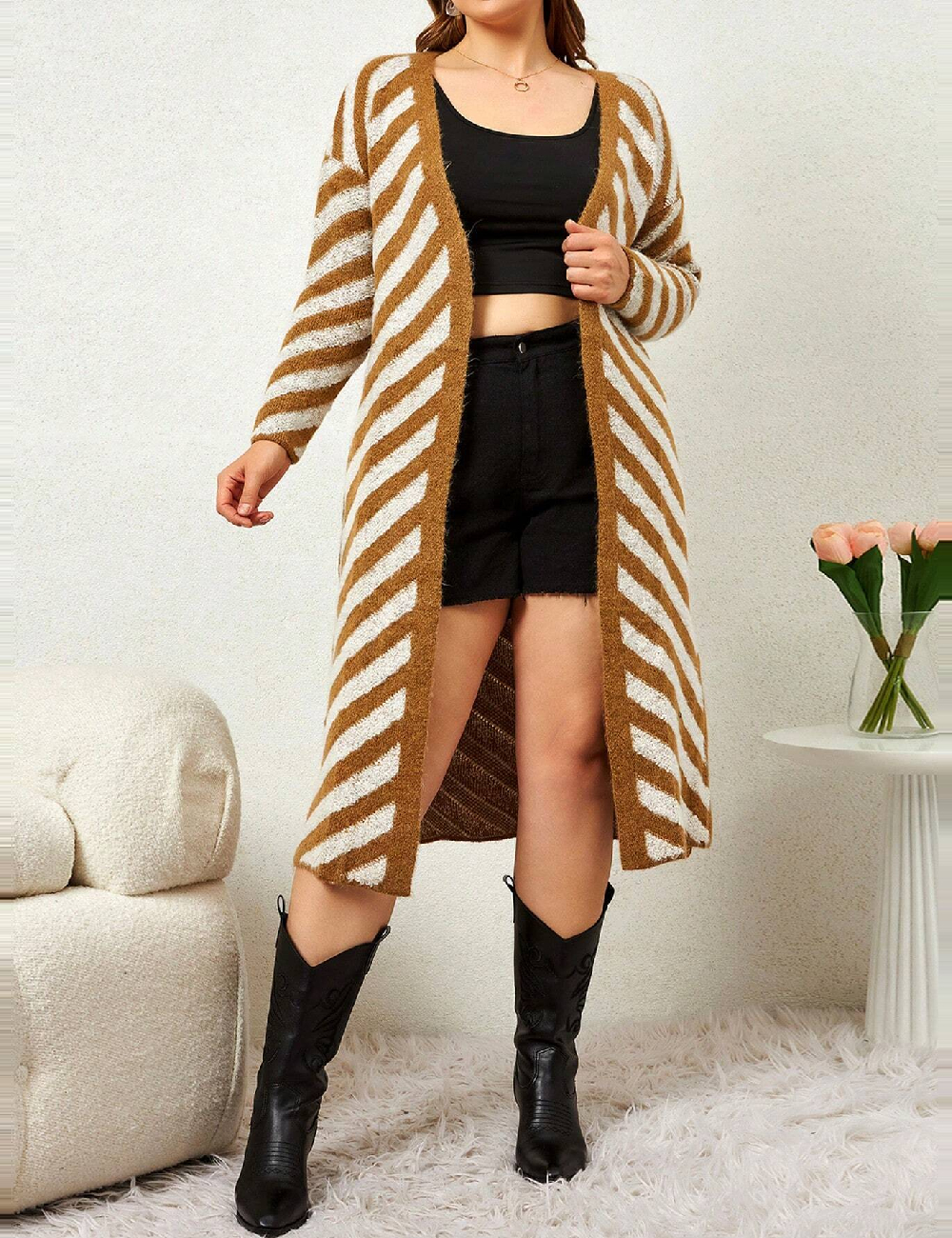 Cardigan SHEIN CURVE, maro