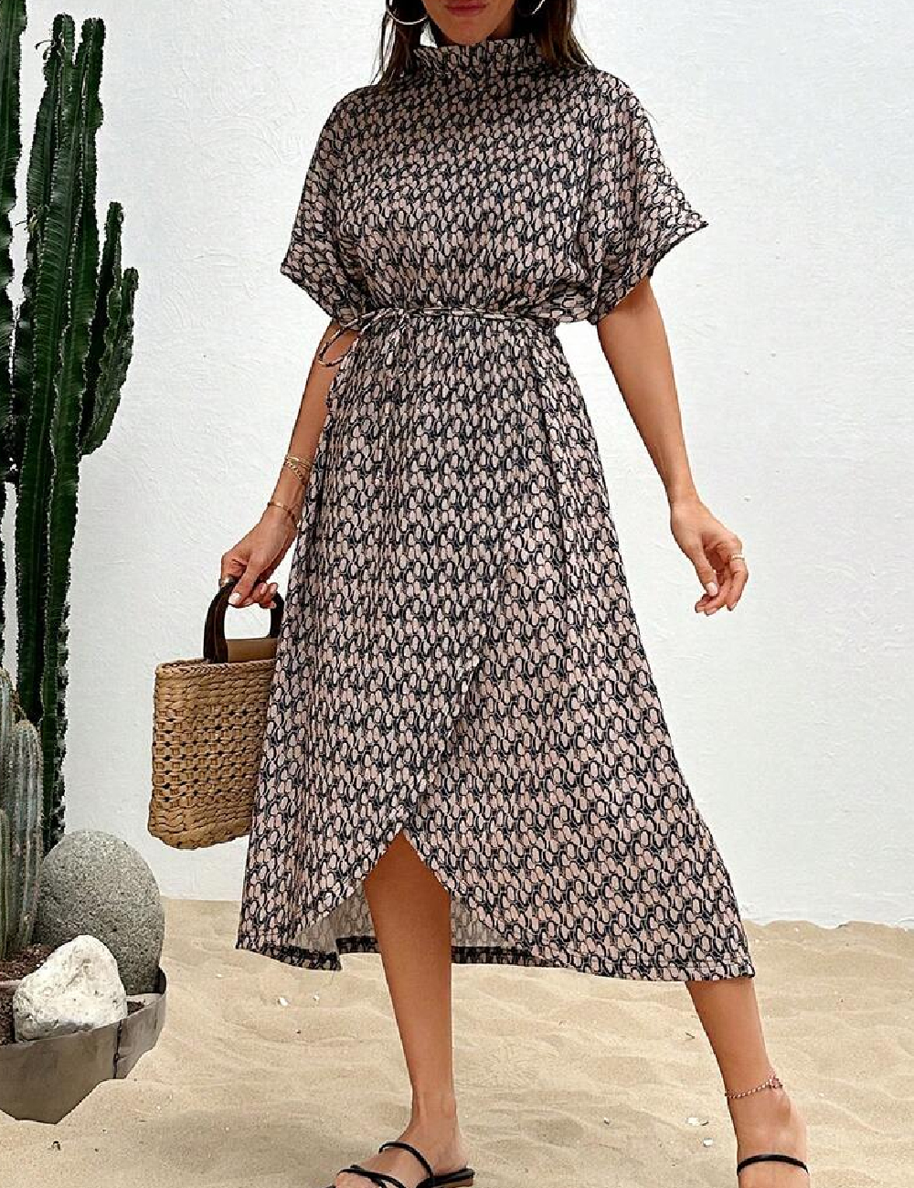 Rochie medie SHEIN, crem/negru