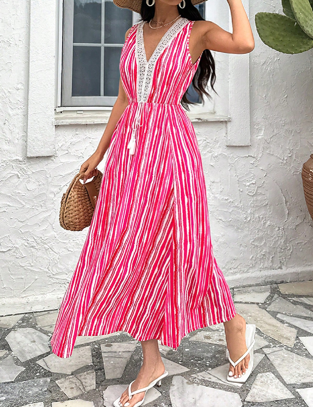 Rochie medie SHEIN, roz/alb