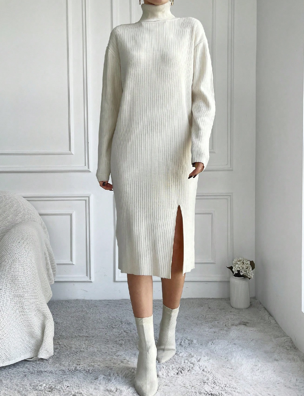 Rochie medie SHEIN, ecru