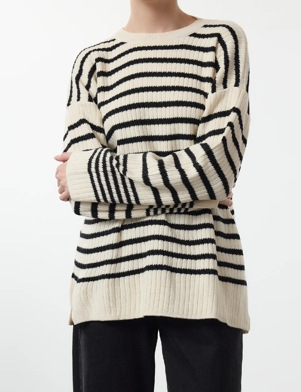 Pulover SHEIN, ecru/negru