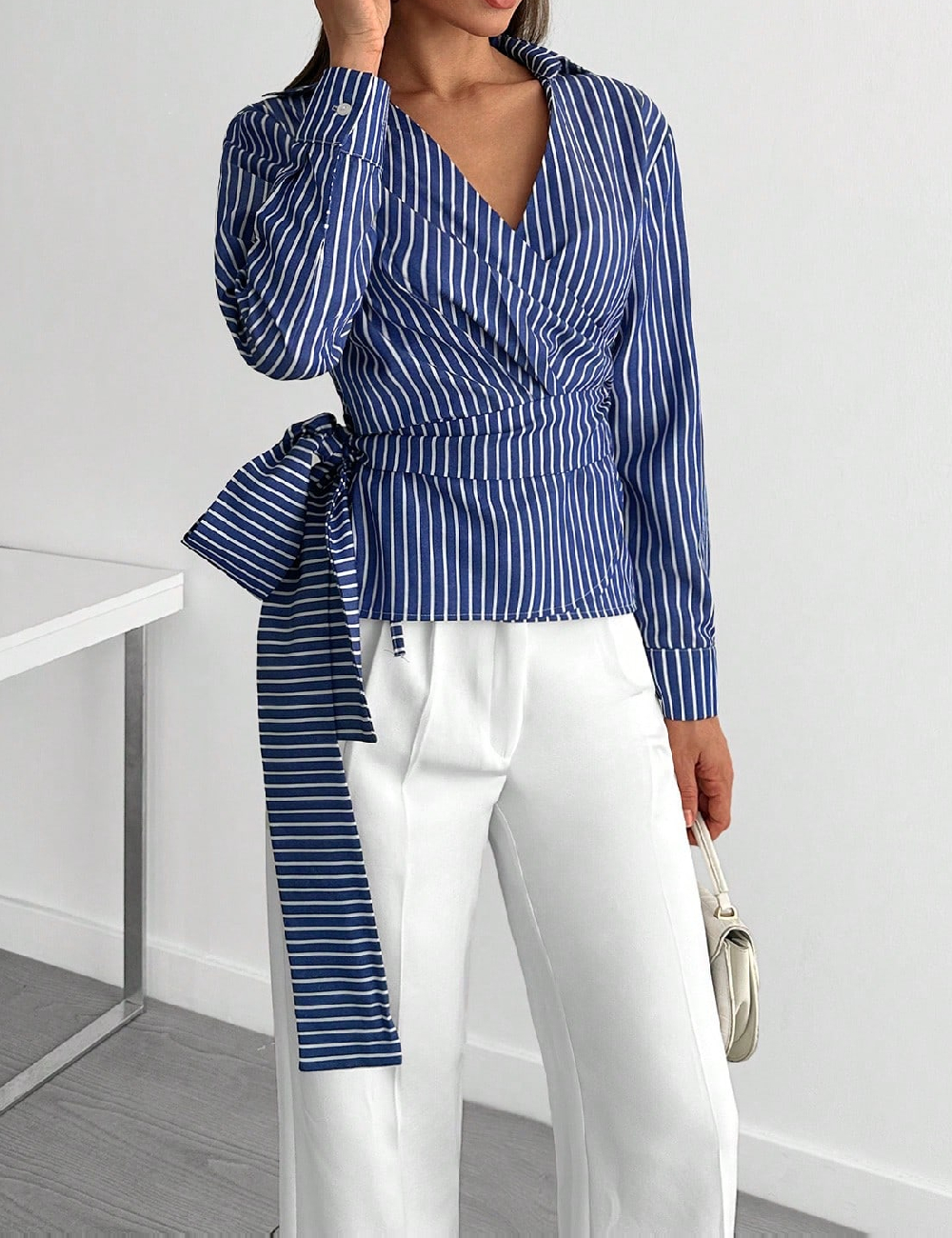 Camasa SHEIN, albastru/alb