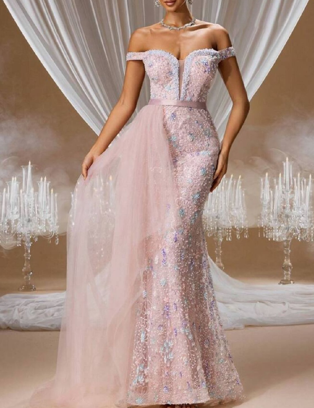 Rochie lunga SHEIN, roz pudra