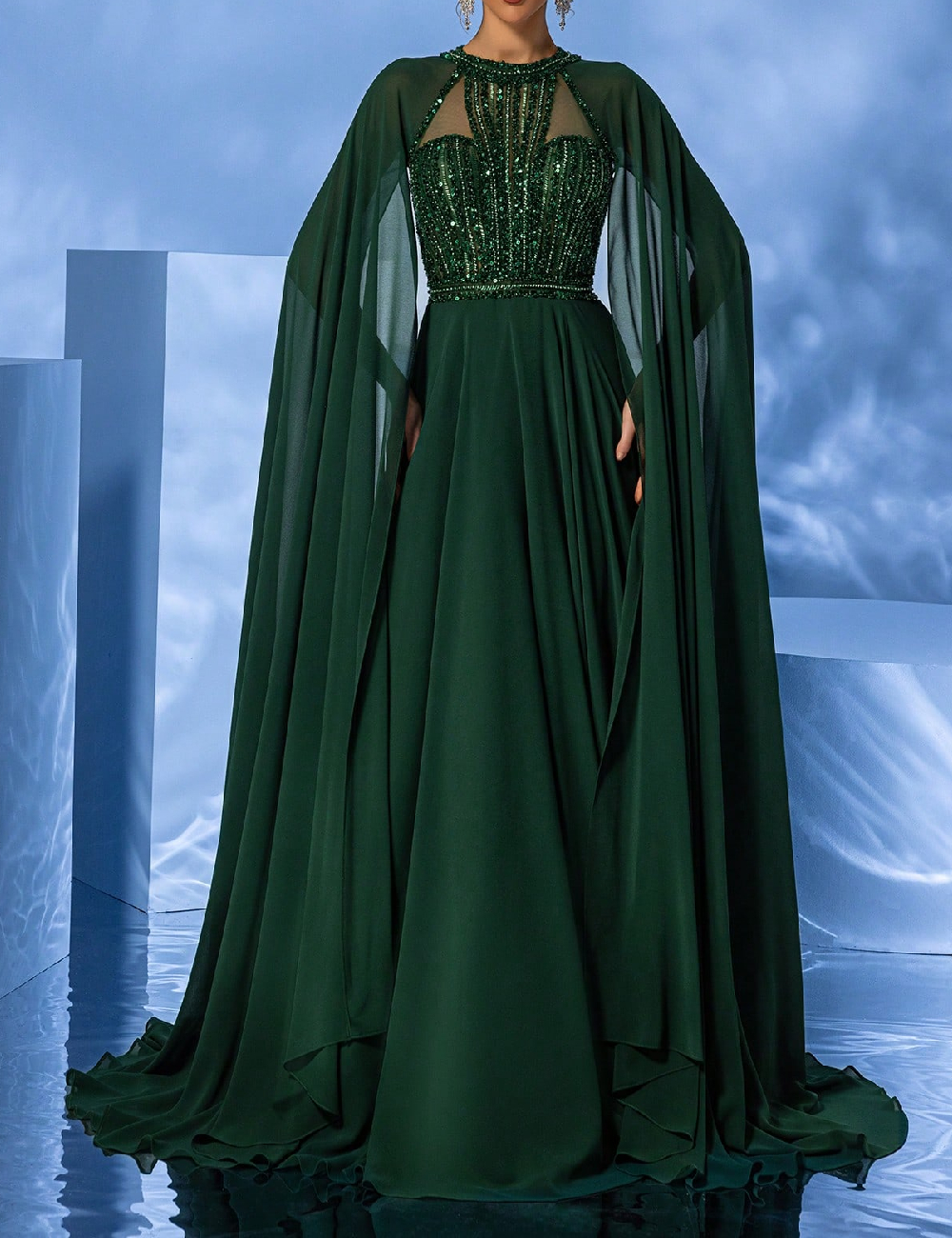 Rochie lunga Giffniseti, verde inchis
