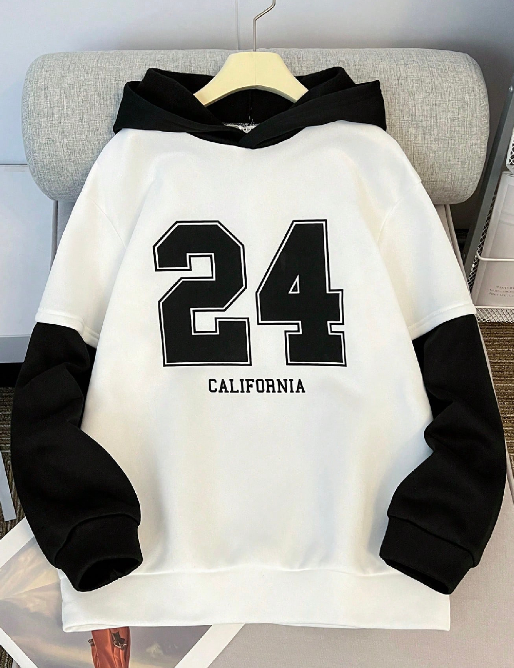 Hanorac Shein Kids, alb/negru