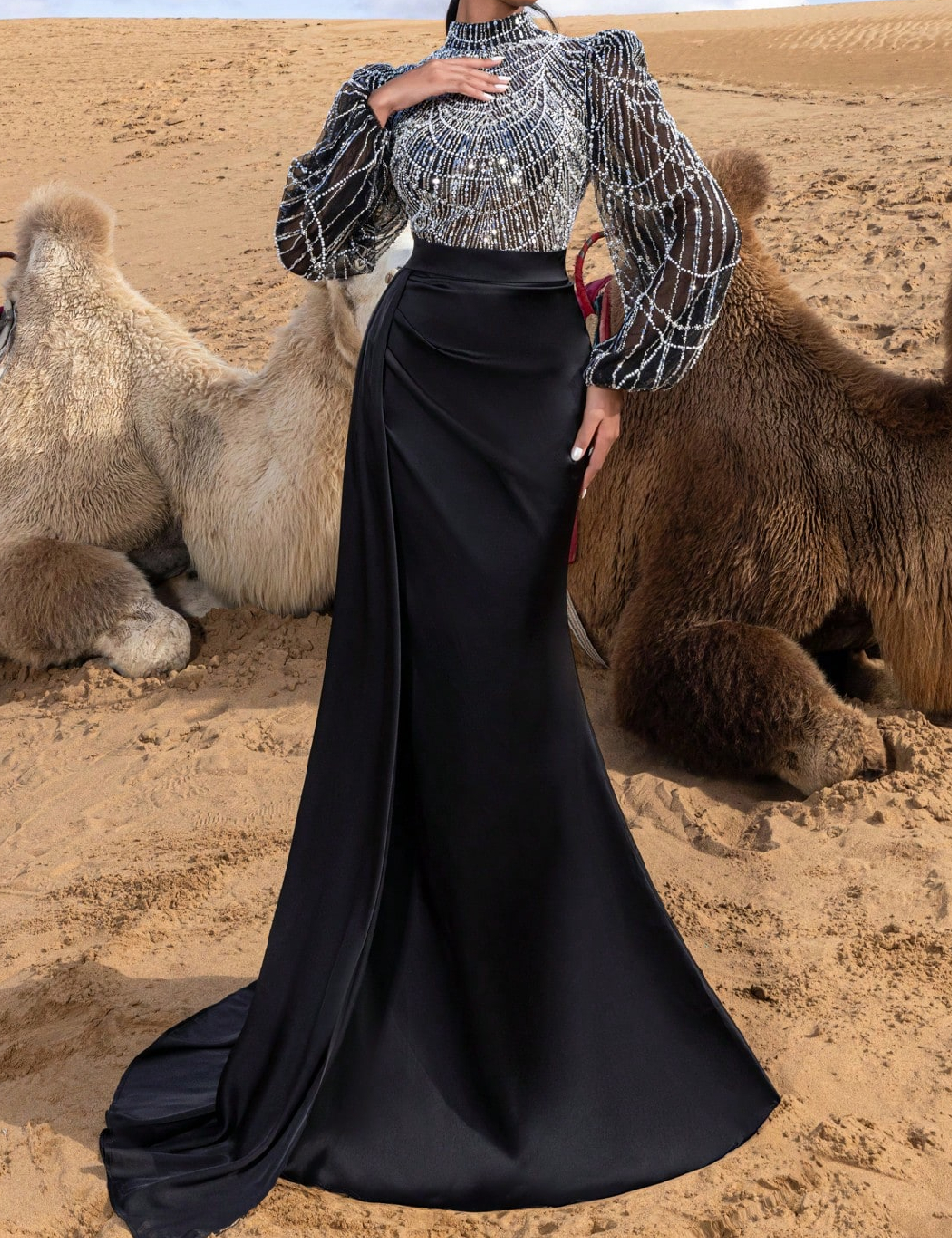 Rochie lunga Faeriesty, negru/argintiu