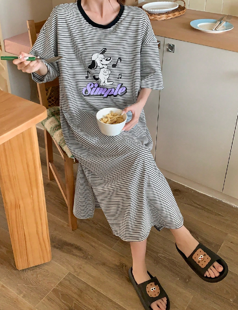 Rochie de noapte SHEIN, alb/negru