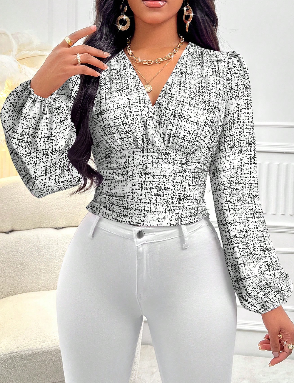 Bluza SHEIN, alb/negru