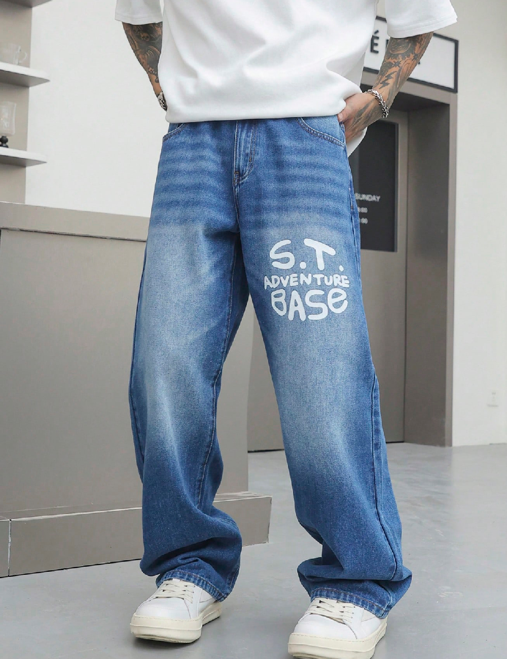 Blugi SHEIN Plus Size Men, albastru