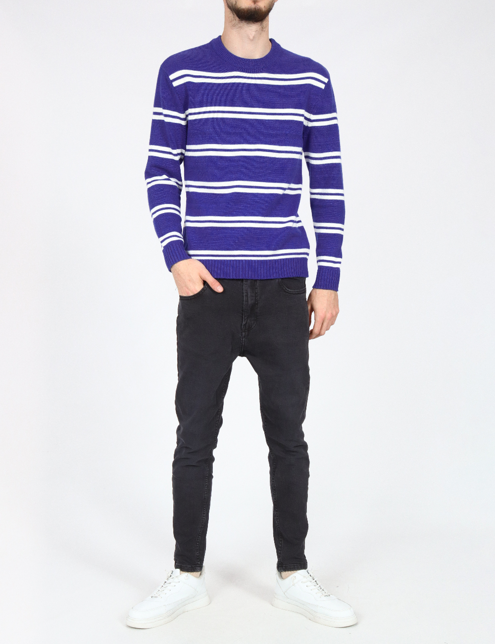 Pulover Bershka, alb/albastru