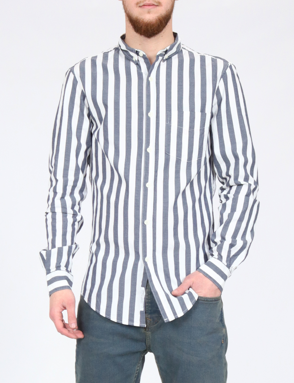 Camasa Pull&Bear, alb/albastru