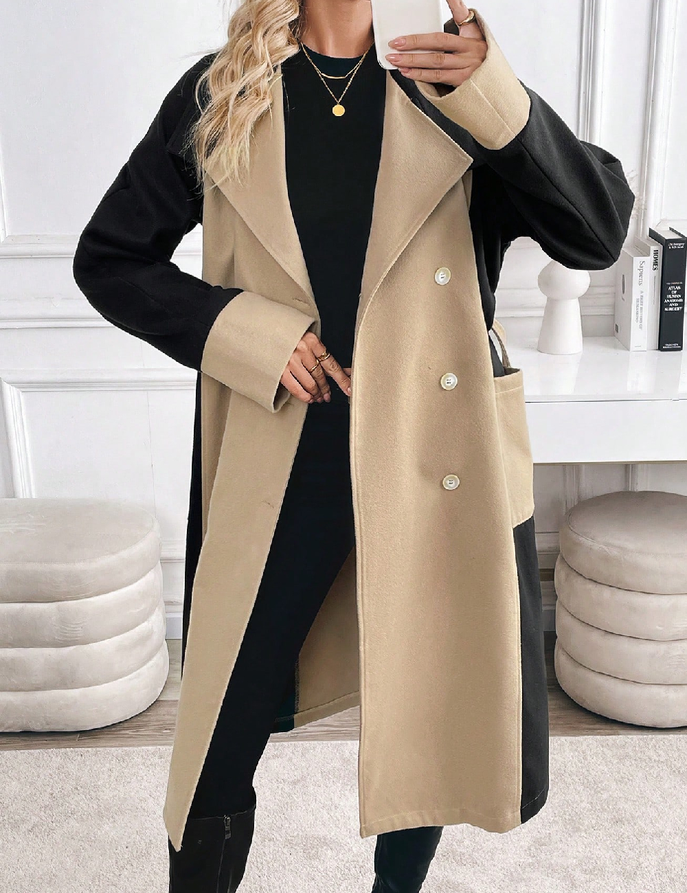 Palton SHEIN, negru/crem